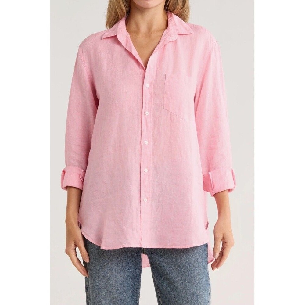 Frank & Eileen Joedy Pink 100% Italian Linen Button Front Shirt Women’s S New